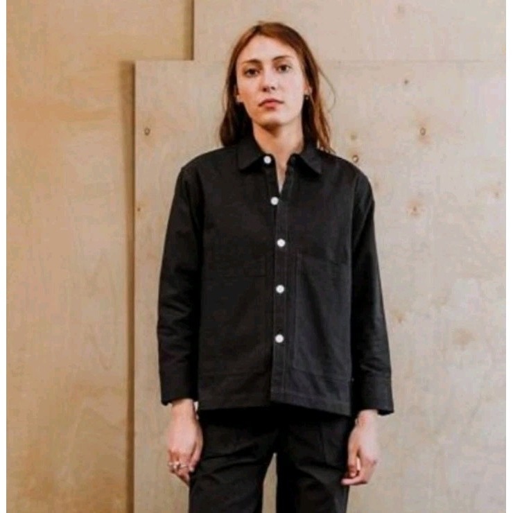Ijji Work Jacket Size Xs Black Cotton Canvas Deep Pockets Button Closure Euc